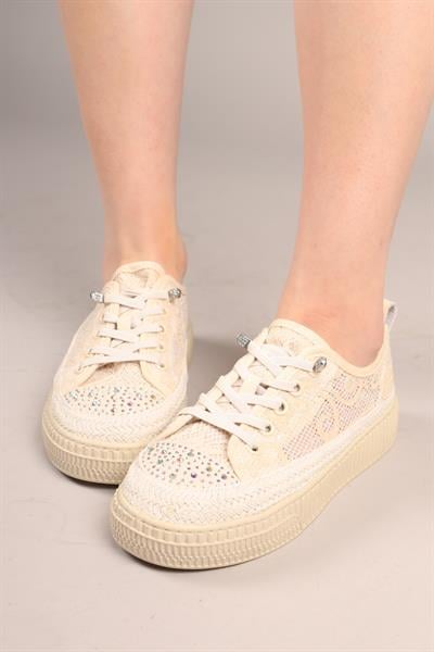 LUXORA  Lastik Bağcıklı Dantel Sneakers BEJ