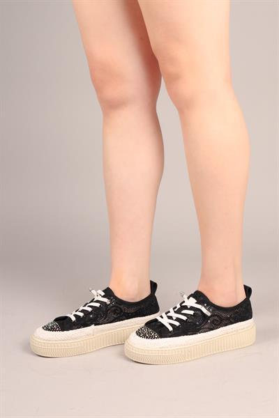 LUXORA  Lastik Bağcıklı Dantel Sneakers SİYAH