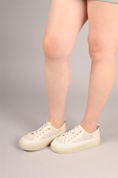 LUXORA  Lastik Bağcıklı Dantel Sneakers BEJ