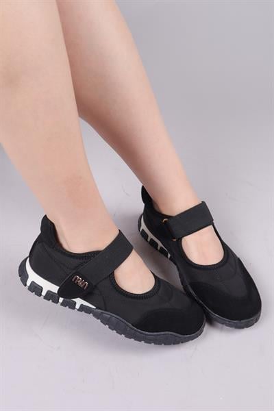 MADRE Cırtlı Süet Garnili  Paraşüt Babet SİYAH