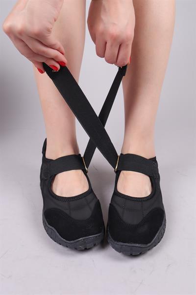 MADRE Cırtlı Süet Garnili  Paraşüt Babet SİYAH