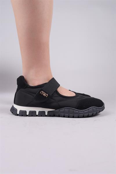 MADRE Cırtlı Süet Garnili  Paraşüt Babet SİYAH