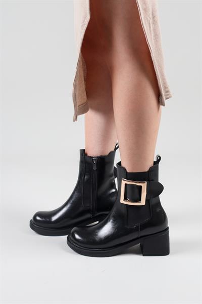 MARİ Gold Tokalı Kadın Topuklu Bot SİYAH