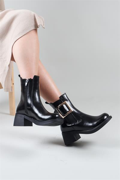 MARİ Gold Tokalı Kadın Topuklu Bot SİYAH