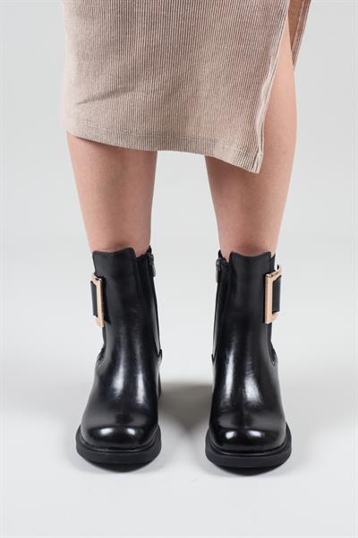 MARİ Gold Tokalı Kadın Topuklu Bot SİYAH