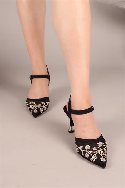 MARNY Çiçek Nakışlı Stiletto SİYAH