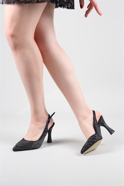 MELK Damla Taşlı Arka Açık Stiletto SİYAH