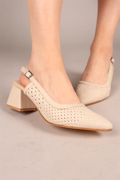 MELODY Lazerli Arkası Açık Topuklu Ayakkabı BEJ