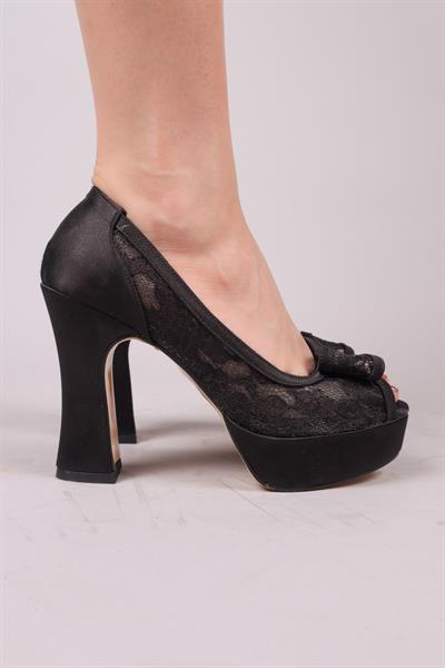 MESA Güpür Garnili Saten Platform Topuklu Ayakkabı SİYAH