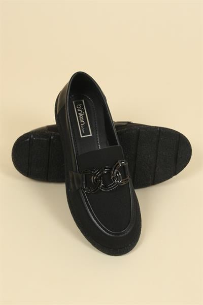 Metal Halkalı Delikli Loafer SİYAH