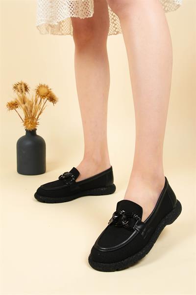 Metal Halkalı Delikli Loafer SİYAH