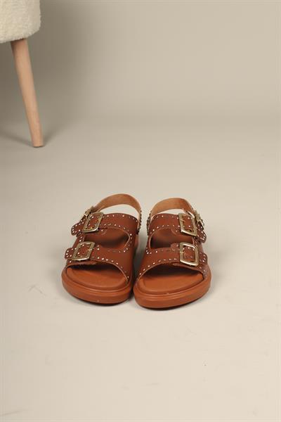 Mila Taşlı Çift Tokalı Arkadan Bağlamalı Sandalet TABA