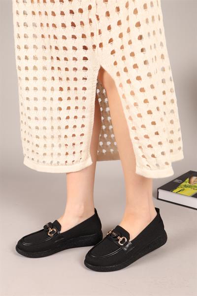 MİNTY Önü Tokalı Triko Babet SİYAH