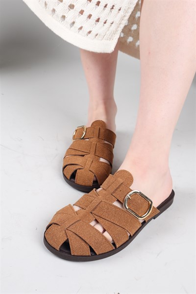 MOCHUDİ Çapraz Burnu Kapalı Süet Terlik TABA