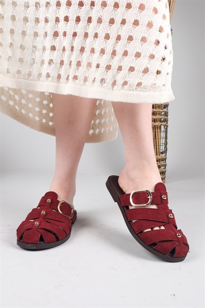 MOCHUDİ Çapraz Burnu Kapalı Süet Terlik BORDO