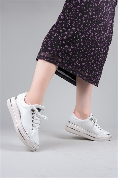 NOUNA Bağcıklı Düz Sneakers BEYAZ