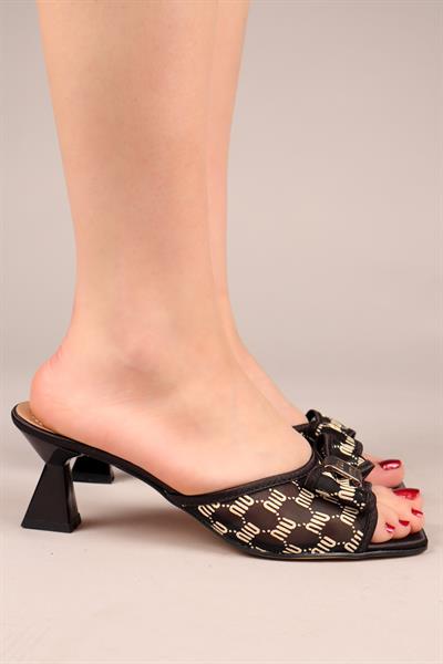 ORELİA Fiyonklu File Topuklu Terlik SİYAH