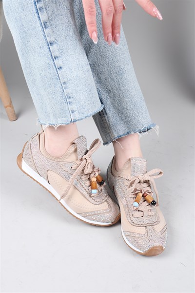 PALMAS Taş Detaylı Strech Sneakers BEJ
