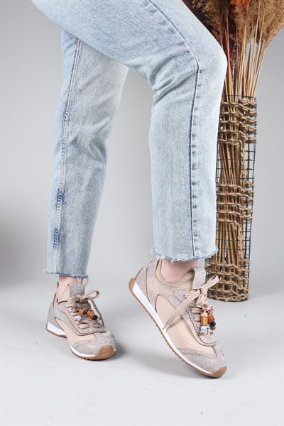 PALMAS Taş Detaylı Strech Sneakers BEJ