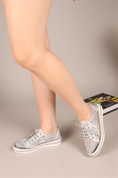 ECLİPSE Bağcıklı Taşlı Sneakers GÜMÜŞ
