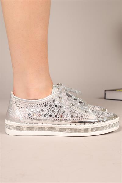 ECLİPSE Bağcıklı Taşlı Sneakers GÜMÜŞ