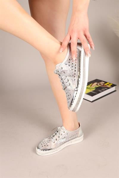 ECLİPSE Bağcıklı Taşlı Sneakers GÜMÜŞ