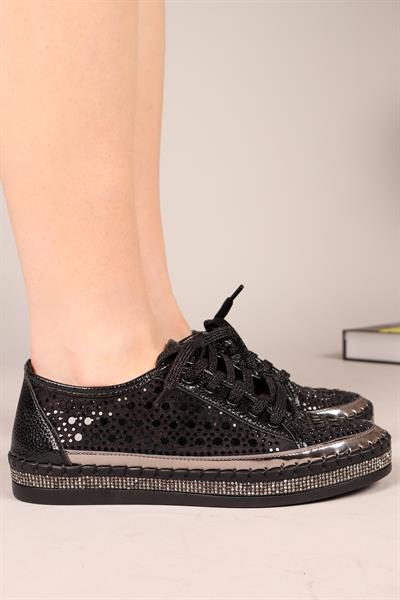 ECLİPSE Bağcıklı Taşlı Sneakers SİYAH