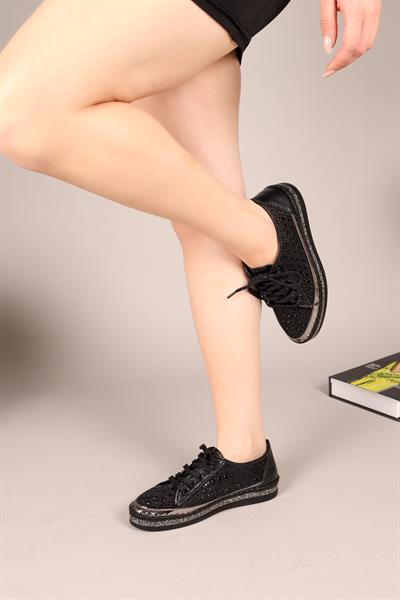 ECLİPSE Bağcıklı Taşlı Sneakers SİYAH