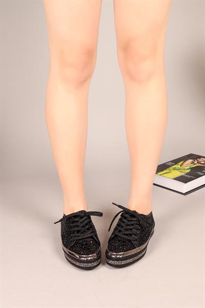 ECLİPSE Bağcıklı Taşlı Sneakers SİYAH