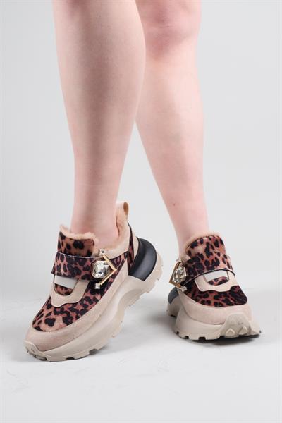 ELRA İçi Kürklü Leopar Desenli Sneakers BEJ