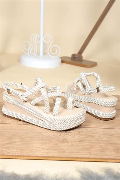 Parmak Arası Halat İpli Sandalet KREM