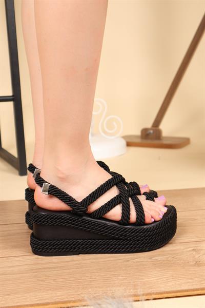 Parmak Arası Halat İpli Sandalet SİYAH