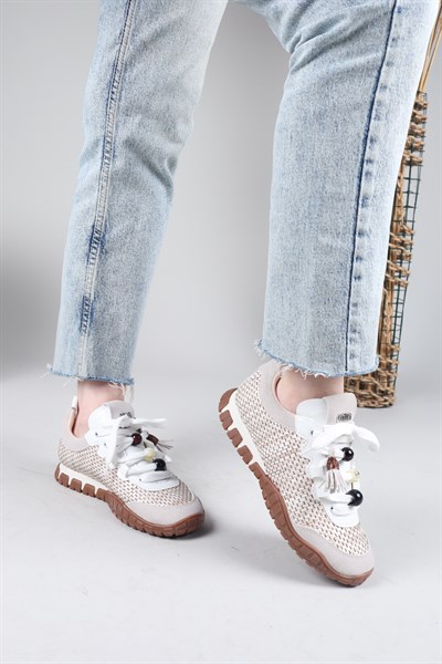 PAULO Hasır Örgülü Boncuklu Sneakers BEYAZ