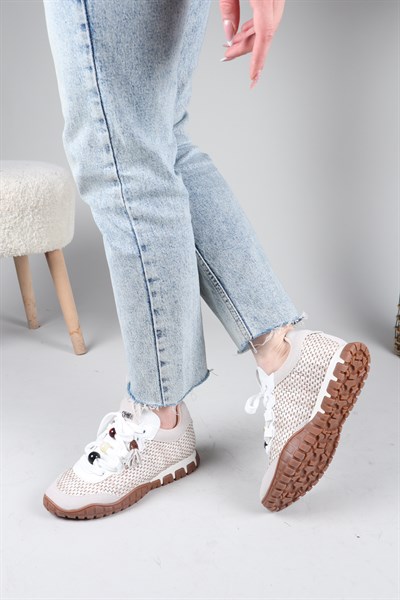 PAULO Hasır Örgülü Boncuklu Sneakers BEYAZ