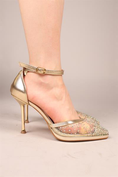 PEBBLE Ön Arka Kapalı Taşlı Stiletto GOLD
