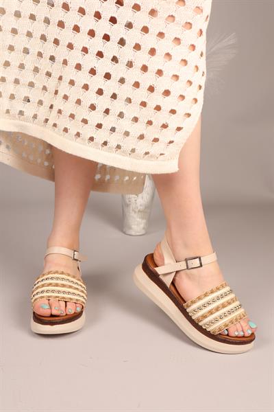 PLAT Örgü Sandalet BEJ