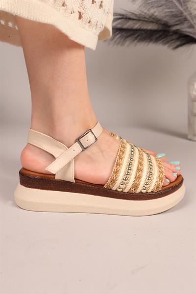 PLAT Örgü Sandalet BEJ