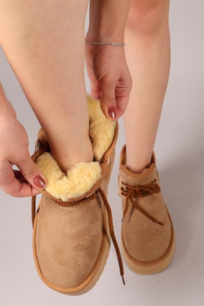 PUFF İçi Suni Kürklü Süet Bot CAMEL