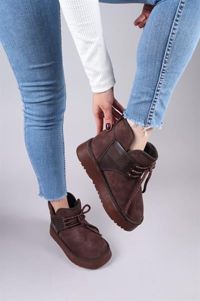 PUFF İçi Suni Kürklü Süet Bot KAHVERENGİ