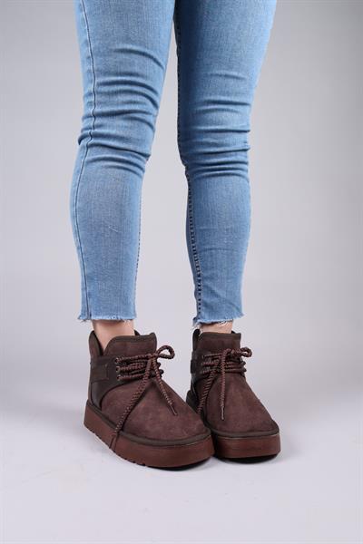 PUFF İçi Suni Kürklü Süet Bot KAHVERENGİ