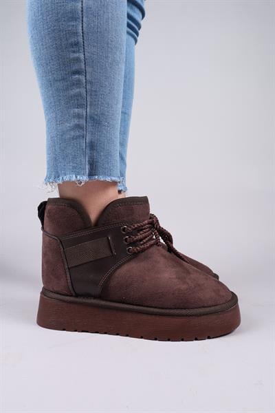 PUFF İçi Suni Kürklü Süet Bot KAHVERENGİ