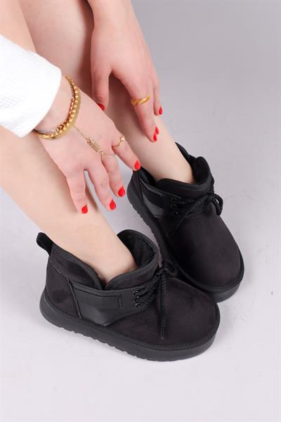 PUFF İçi Suni Kürklü Süet Bot SİYAH