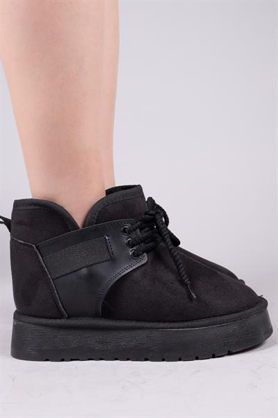 PUFF İçi Suni Kürklü Süet Bot SİYAH