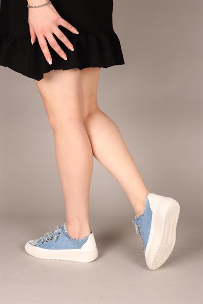 REİNA Taş Bağcık ve Aksesuarlı Kot Sneakers MAVİ