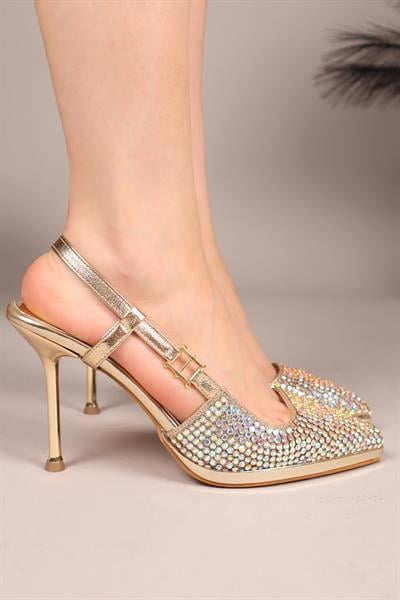 REMİAN Taşlı Platform Stiletto GOLD