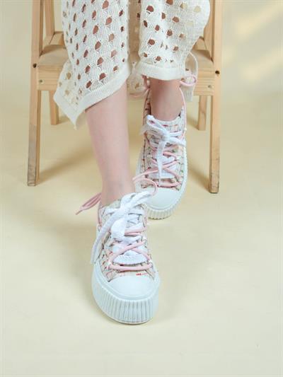 Renkli Keten Sneakers KREM