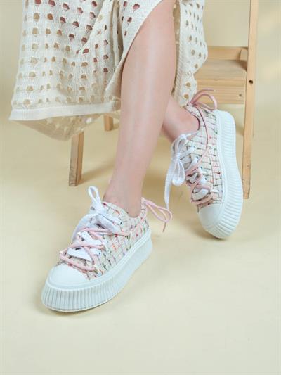 Renkli Keten Sneakers KREM