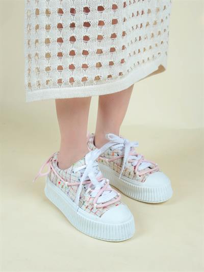 Renkli Keten Sneakers KREM