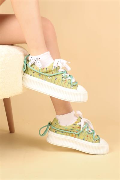 Renkli Keten Sneakers YEŞİL
