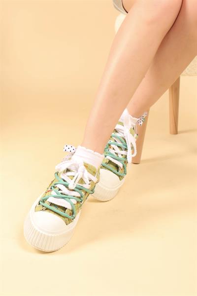 Renkli Keten Sneakers YEŞİL